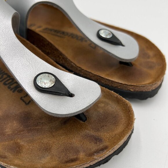 Birkenstock Gizeh Sandals Metallic Silver Strap Buckle Women's Size 37 - Picture 3 of 12